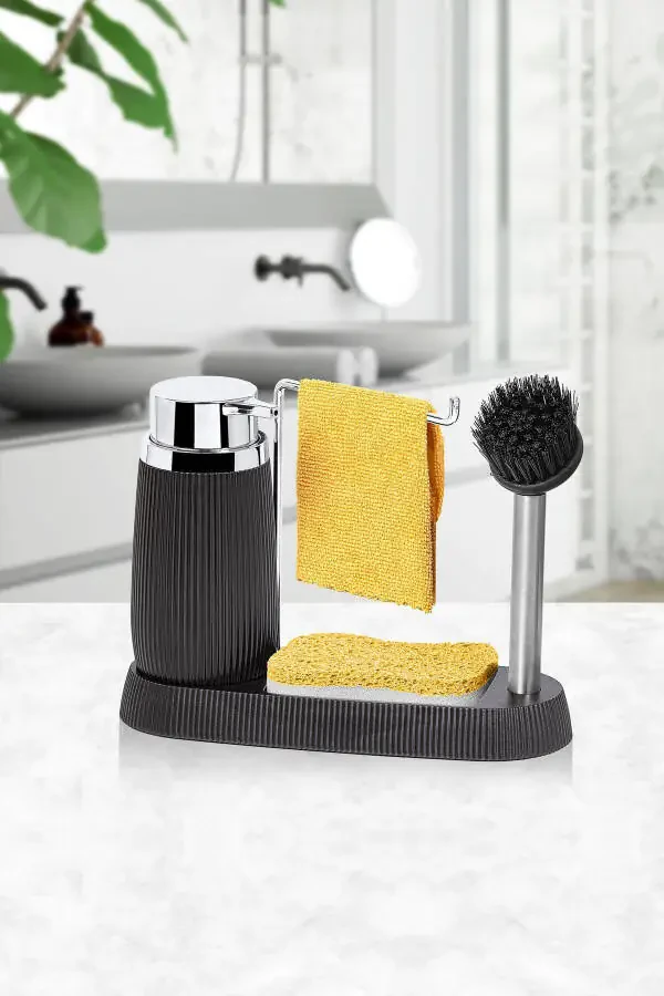 Black Premium Brush and Soap Sink Set - 1