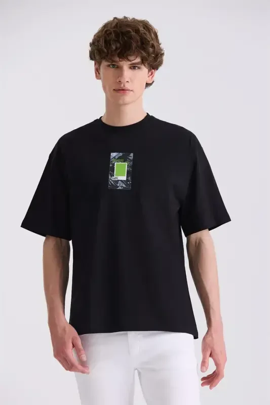Black Printed Crew Neck T-Shirt - Modazone
