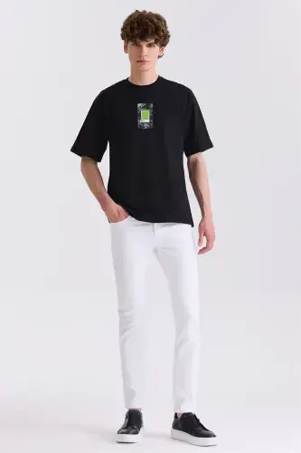 Black Printed Crew Neck T-Shirt - Modazone (1)