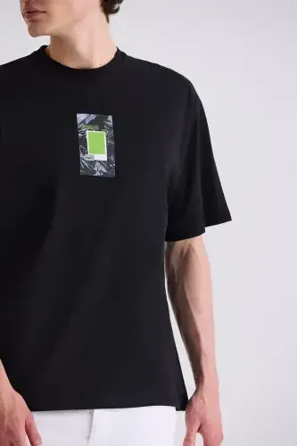 Black Printed Crew Neck T-Shirt - 3
