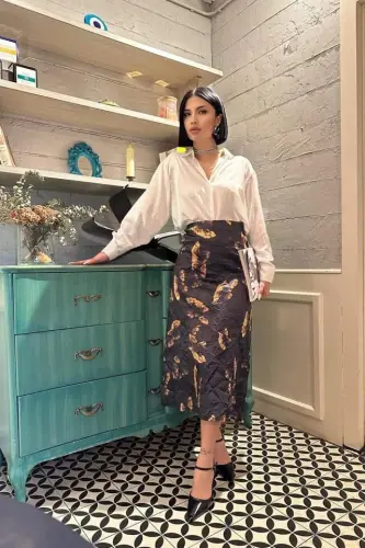 Black Printed Crochet Skirt - 1