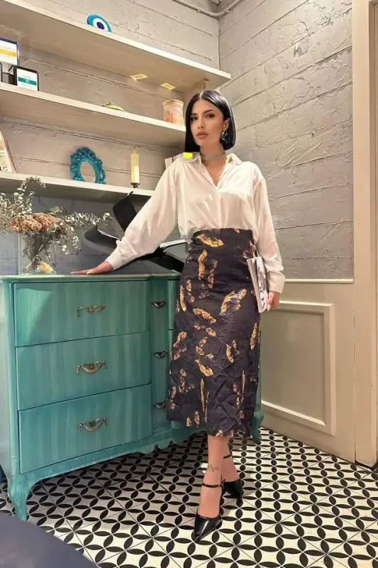 Black Printed Crochet Skirt - BÜYÜKBEDENIZ