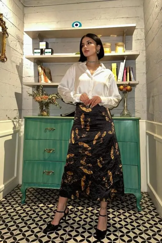 Black Printed Crochet Skirt - 2