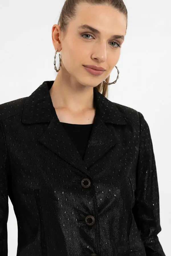 Black printed genuine leather women's jacket. - 3