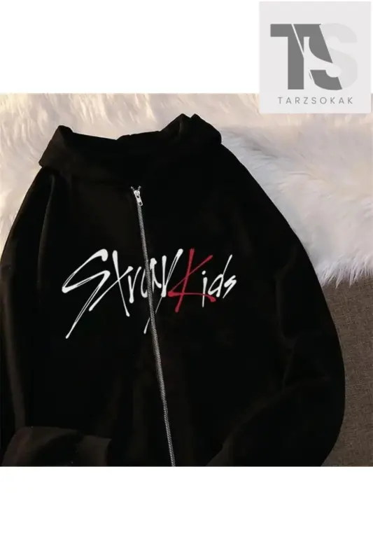Black Printed Winter Oversize Hooded Zippered Pocket Detailed - black stary - 2