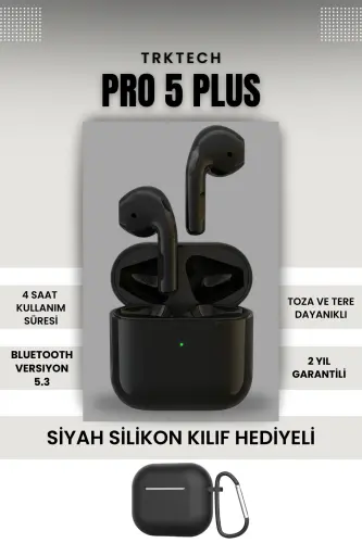 Black Pro 5 Plus Premium Grade A Bluetooth Version 5.3 Bluetooth Headset-Black with Free Case - 1