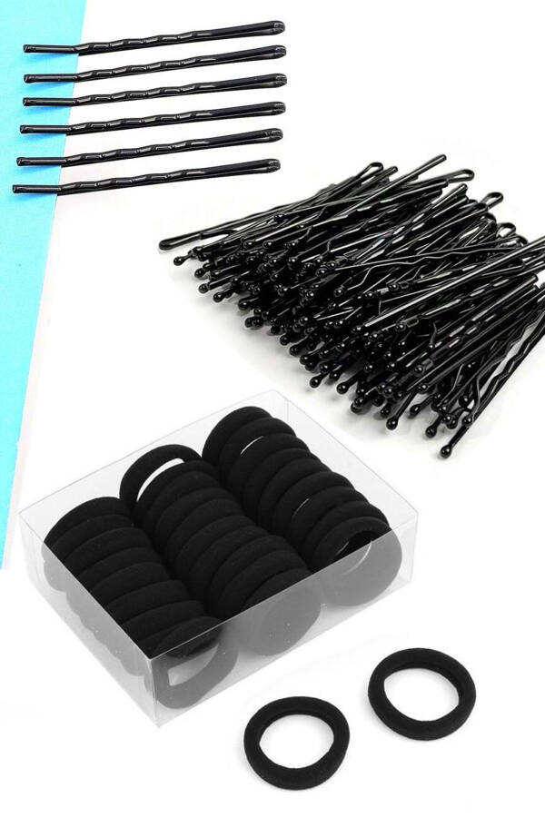 Black Professional Wire Hair Clip Rubber Band Set of 100 - 1