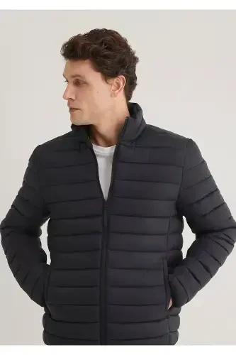 Black puffer jacket, stand-up collar. - MAVI (1)