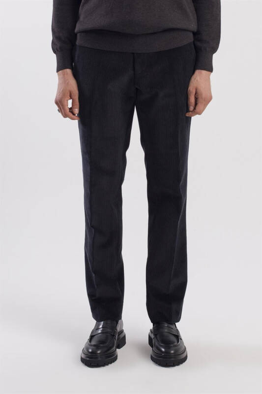 Black Regular Fit 100% Cotton Corduroy Pants - 1