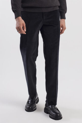 Black Regular Fit 100% Cotton Corduroy Pants - JAKAMEN (1)