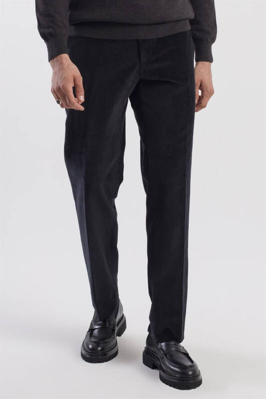 Black Regular Fit 100% Cotton Corduroy Pants - 2