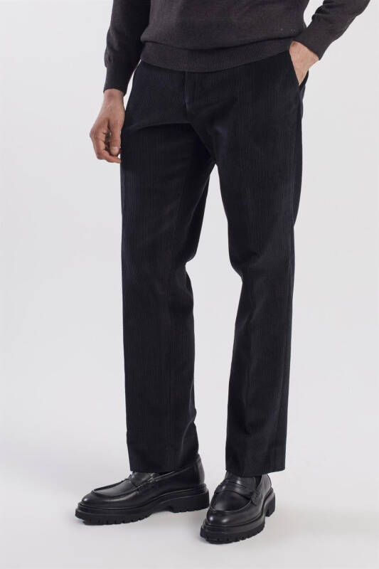 Black Regular Fit 100% Cotton Corduroy Pants - 3