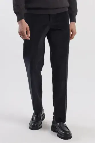 Black Regular Fit 100% Cotton Velvet Trousers - JAKAMEN (1)