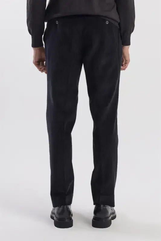 Black Regular Fit 100% Cotton Velvet Trousers - 4