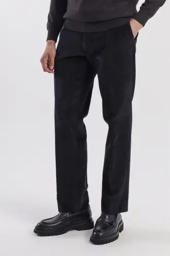 Black Regular Fit 100% Cotton Velvet Trousers - 3