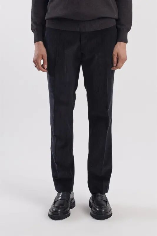 Black Regular Fit 100% Cotton Velvet Trousers - 1