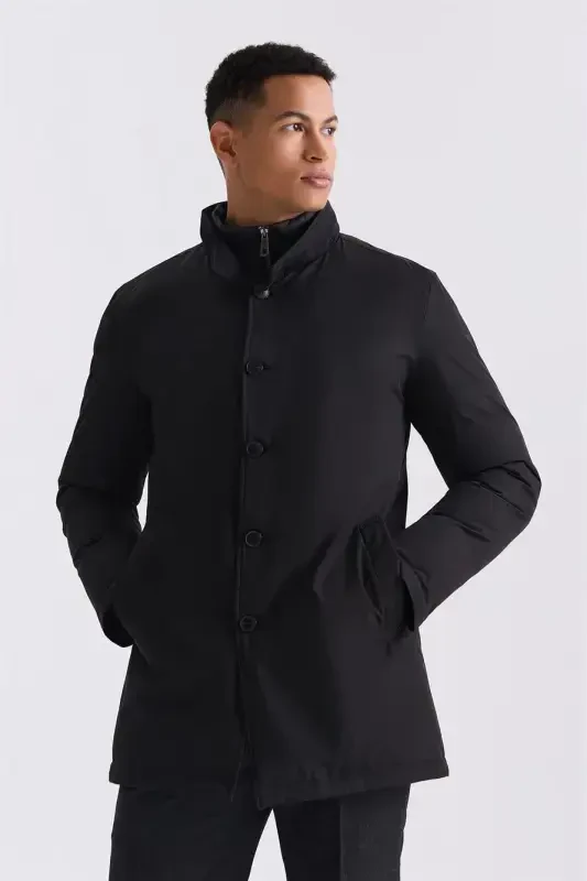 Black Regular Fit Button Down Collar Shirt Jacket - 1