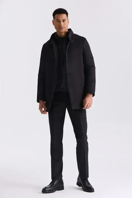 Black Regular Fit Button Down Collar Shirt Jacket - 2