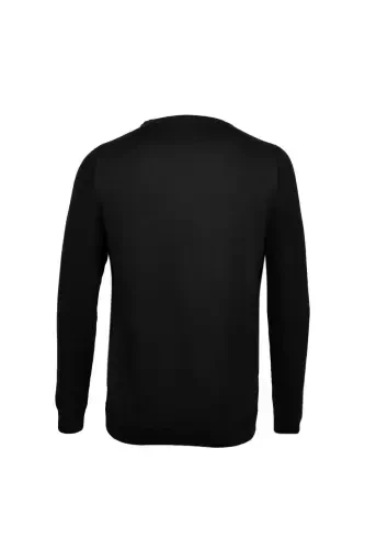 Black Regular Fit Crew Neck Cotton Knitted Sweater - HATEMOĞLU (1)