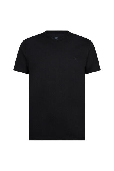 Black Regular Fit Crew Neck Cotton T-Shirt-Blk - HATEMOĞLU