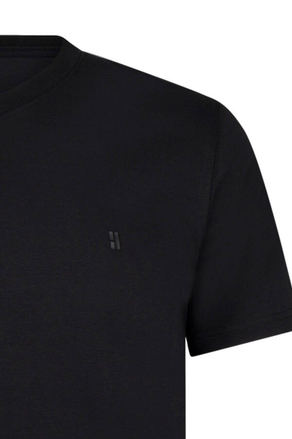 Black Regular Fit Crew Neck Cotton T-Shirt-Blk - 3