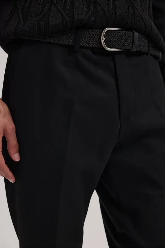 Black Regular Fit Fabric Pants - 3