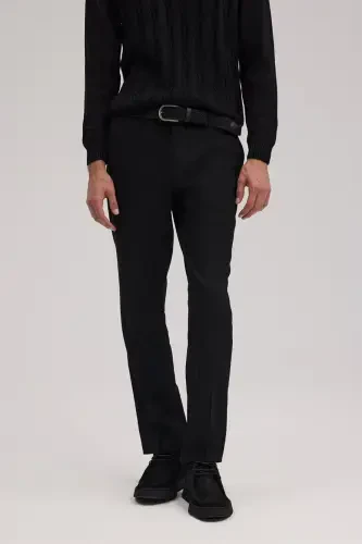 Black Regular Fit Fabric Trousers 