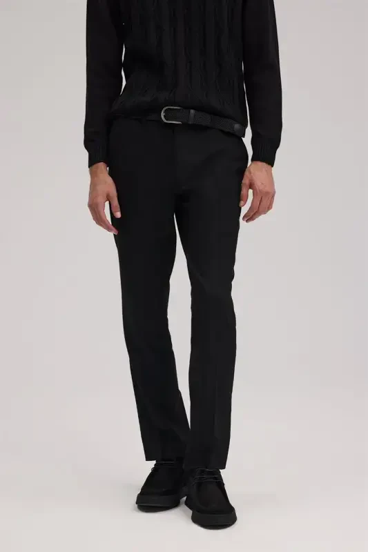 Black Regular Fit Fabric Trousers - JAKAMEN