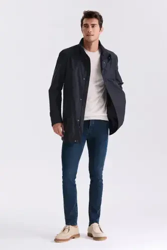 Black Regular Fit Mandarin Collar Jacket 