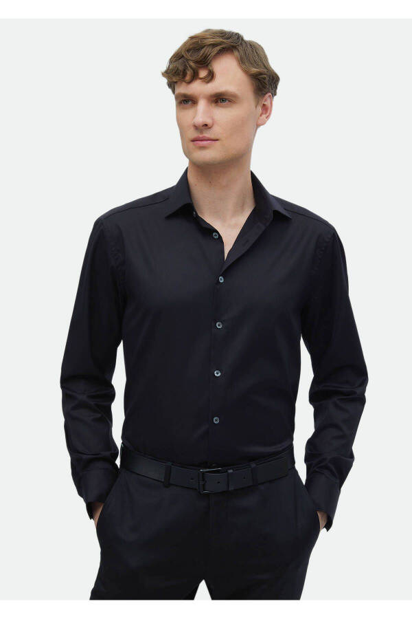 Black Regular Fit Non-Iron Woven Classic 100% Cotton Shirt - 1