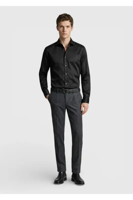 Black Regular Fit Non-Iron Woven Classic 100% Cotton Shirt - 2