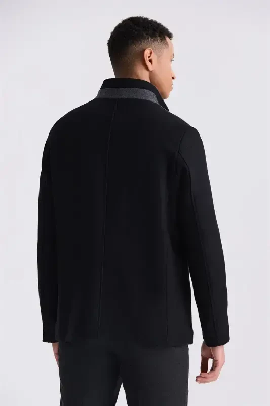 Black Regular Fit Notch Collar Wool Blazer - 4