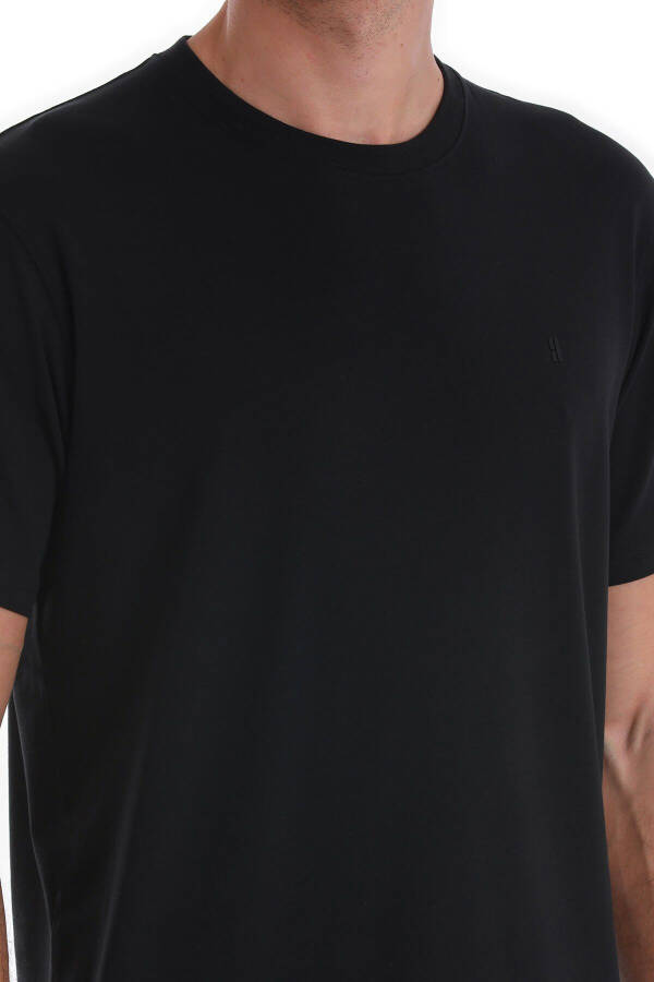 Black Regular Fit Plain Cotton Crew Neck Knitwear - 5