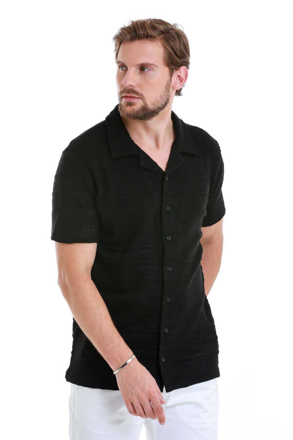 Black Regular Fit Plain Polo Neck T-Shirt-Black - 3