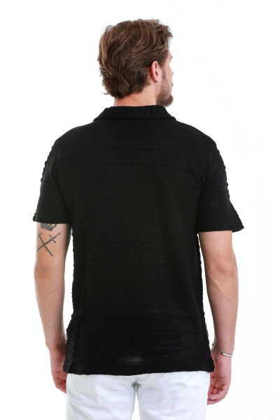 Black Regular Fit Plain Polo Neck T-Shirt-Black - 5