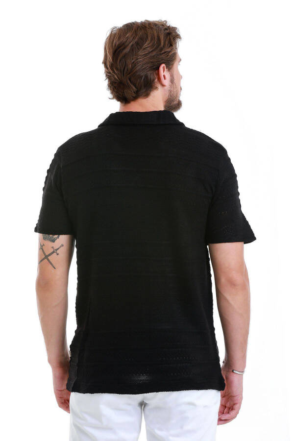 Black Regular Fit Plain Polo Neck T-Shirt-Black - 5