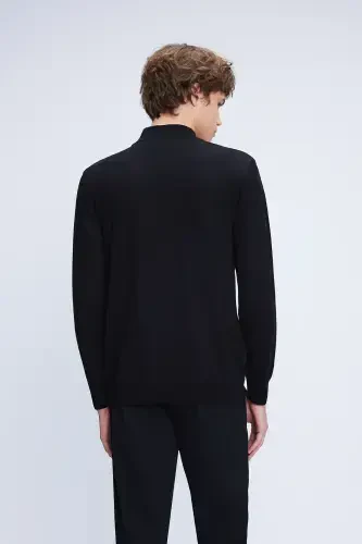 Black Regular Fit Plain Turtleneck Wool Knit - 5