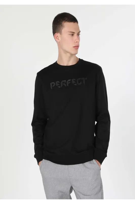 Black, regular fit printed sweatshirt for men. - 3