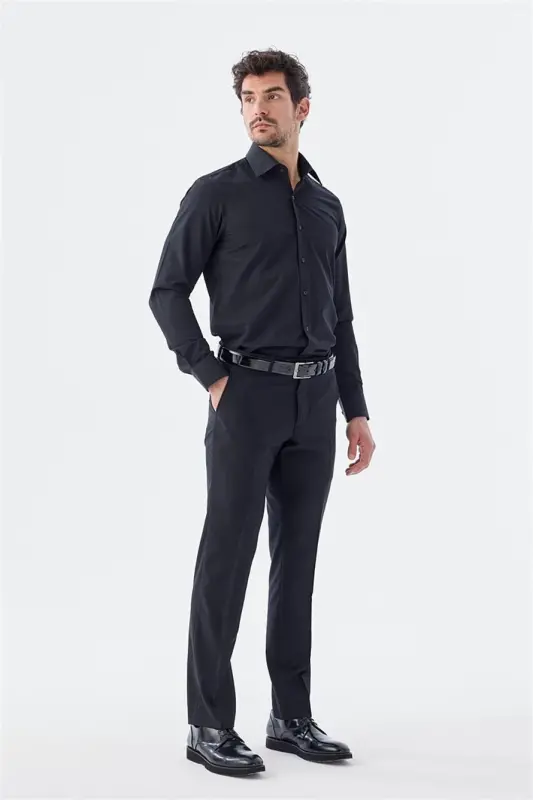 Black Regular Fit Side Pocket Fabric Trousers - JAKAMEN