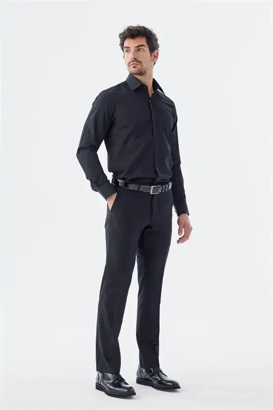 Black Regular Fit Side Pocket Fabric Trousers - 1