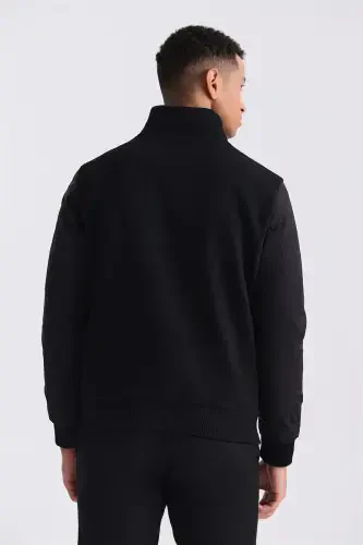 Black Regular Fit Zippered Mandarin Collar Winter Coat - 4