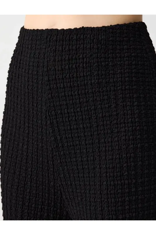 Black Relaxed Fit High Waist Wide Leg Textured Knit - 5