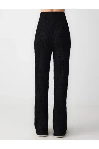 Black Relaxed Fit High Waist Wide Leg Textured Knit - 6