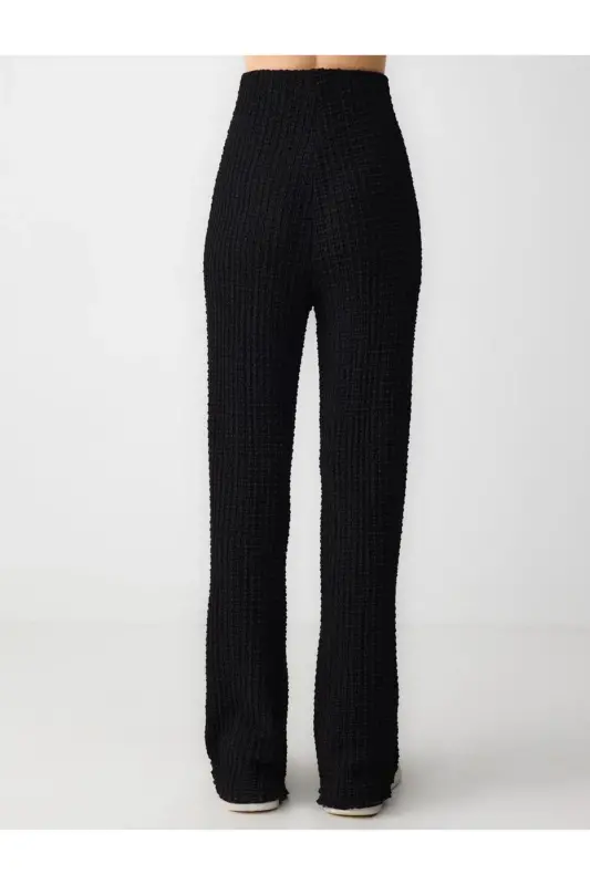 Black Relaxed Fit High Waist Wide Leg Textured Knit - 6