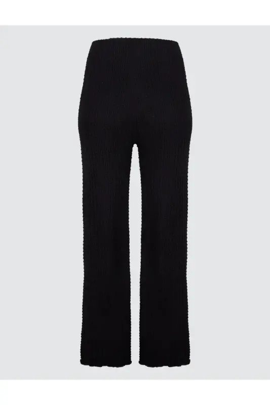 Black Relaxed Fit High Waist Wide Leg Textured Knit - 7