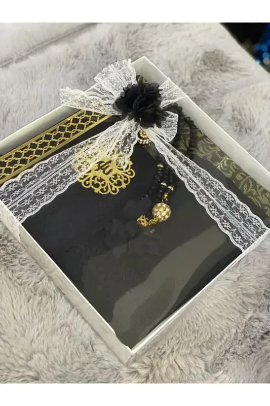 Black Religious Gift, prayer rug Set, bride Price, gift, prayer rug Set-black - 2