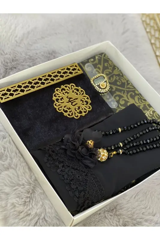 Black Religious Gift, prayer rug Set, bride Price, gift, prayer rug Set-black - 1