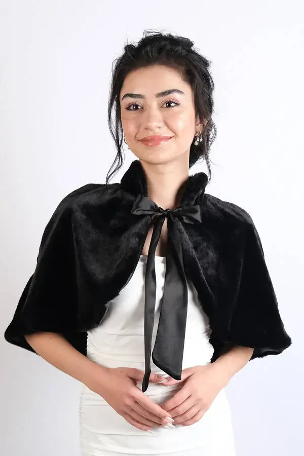 Black Ribbon Brooch Bridal Bolero Fur - 6
