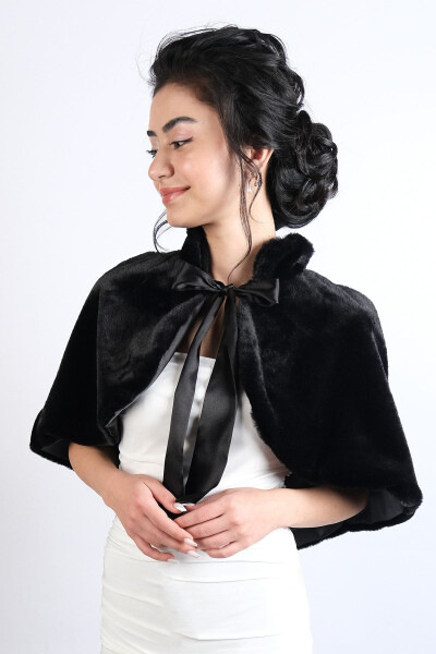 Black Ribbon Brooch Bridal Bolero Fur - 2