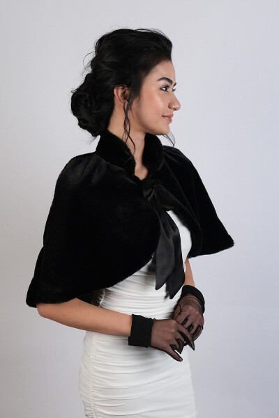 Black Ribbon Brooch Bridal Bolero Fur - 6